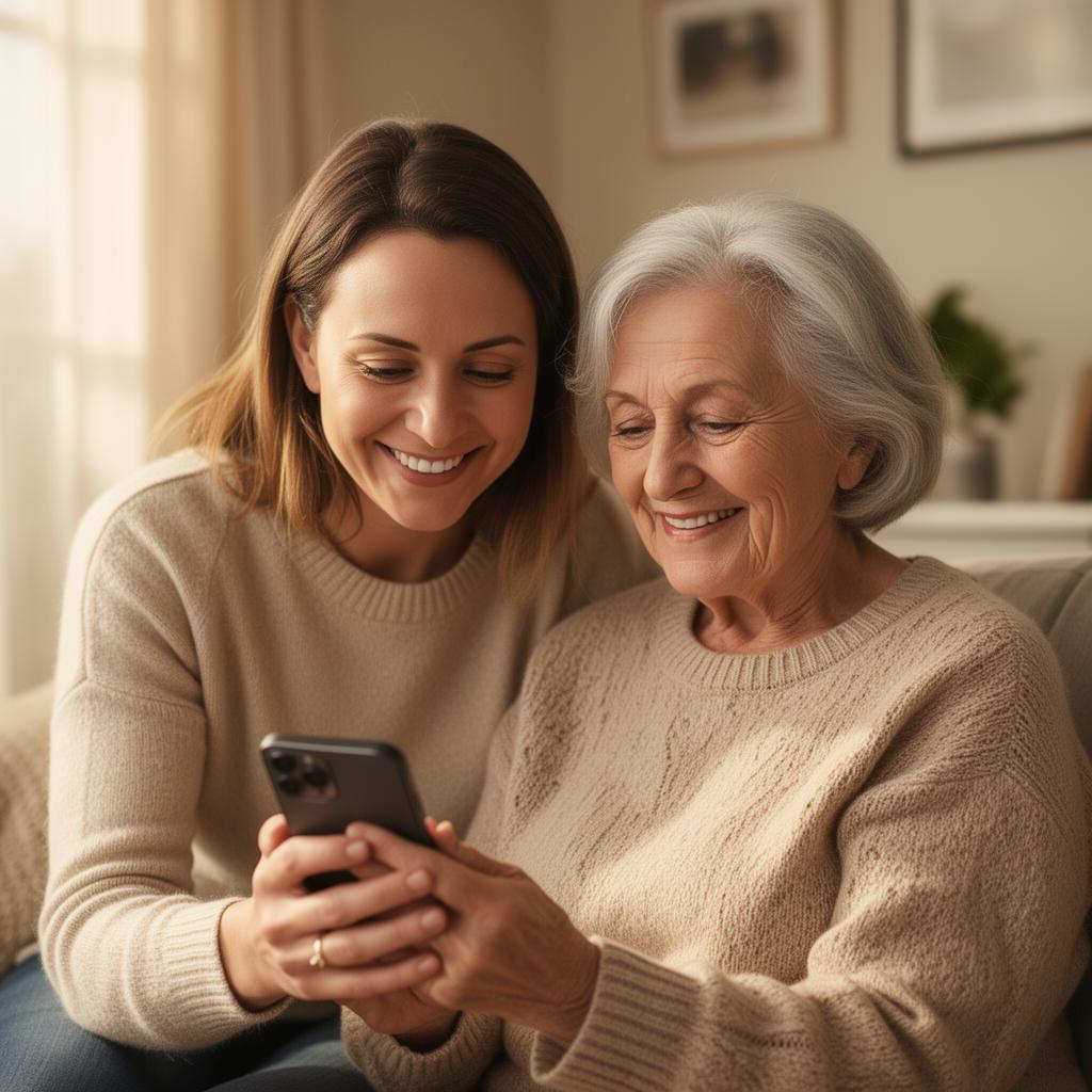 Adult daughter calling her elderly mother for an appointment reminder